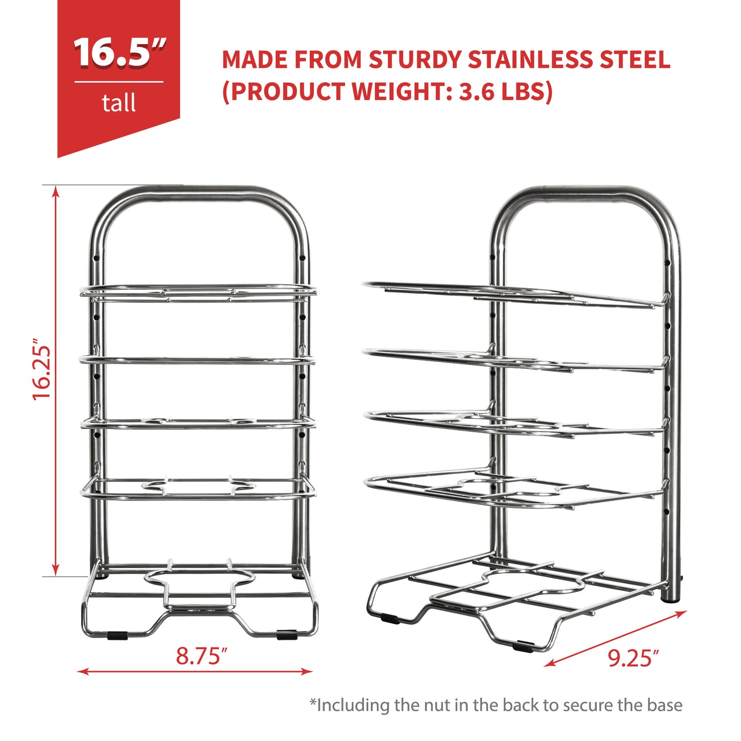 5-Tier Heavy Duty Height Adjustable Pan and Pot Organizer Rack (16.5" or 15" Tall)