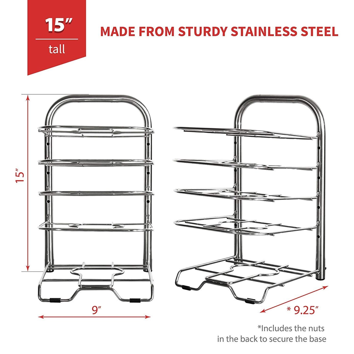 5-Tier Heavy Duty Height Adjustable Pan and Pot Organizer Rack (16.5" or 15" Tall)