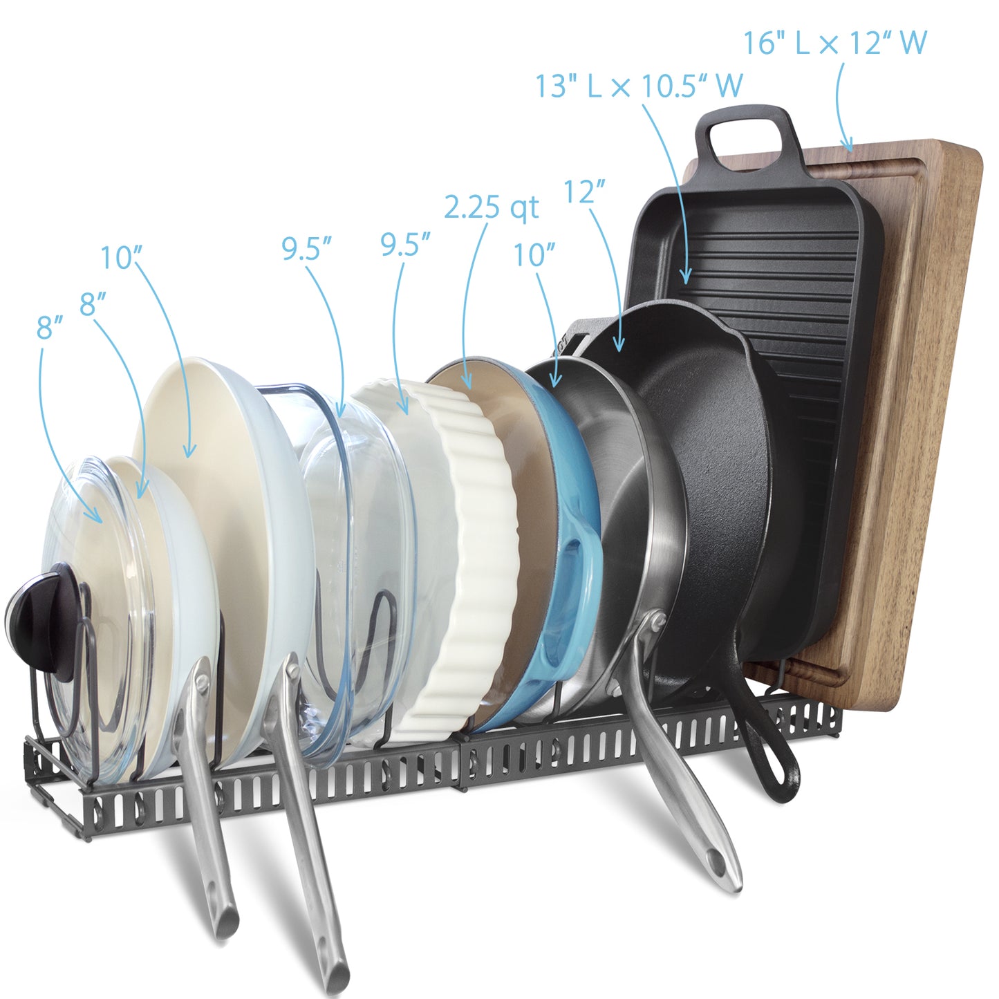 5.5"W Anti-Scratch 12+ Adjustable Compartments Pan & Pot Lid Organizer Rack