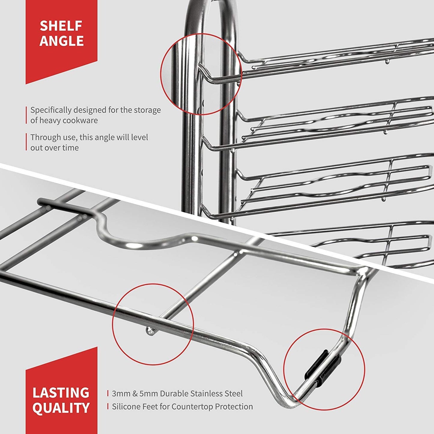 5-Tier Heavy Duty Height Adjustable Pan and Pot Organizer Rack (16.5" or 15" Tall)