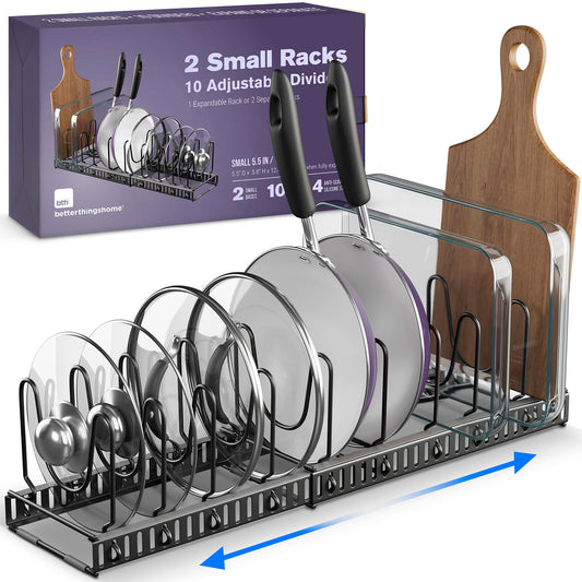 5.5"W Anti-Scratch 12+ Adjustable Compartments Pan & Pot Lid Organizer Rack