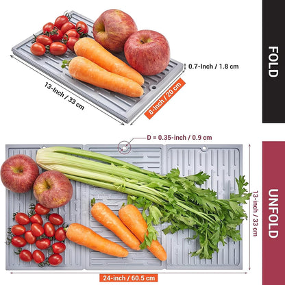 BTH Trifold Dish Drying Mat for Kitchen Counter – 24" Extra Large Silicone Dish Drying Mat for Sink – Compact & Foldable Design