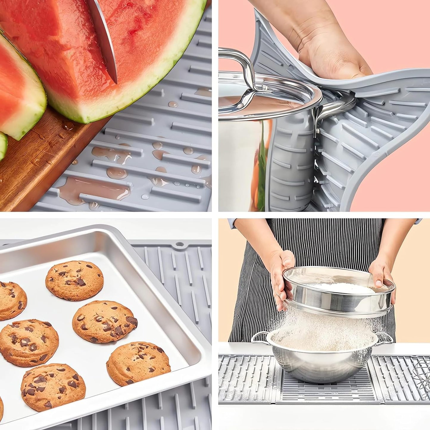 BTH Trifold Dish Drying Mat for Kitchen Counter – 24" Extra Large Silicone Dish Drying Mat for Sink – Compact & Foldable Design