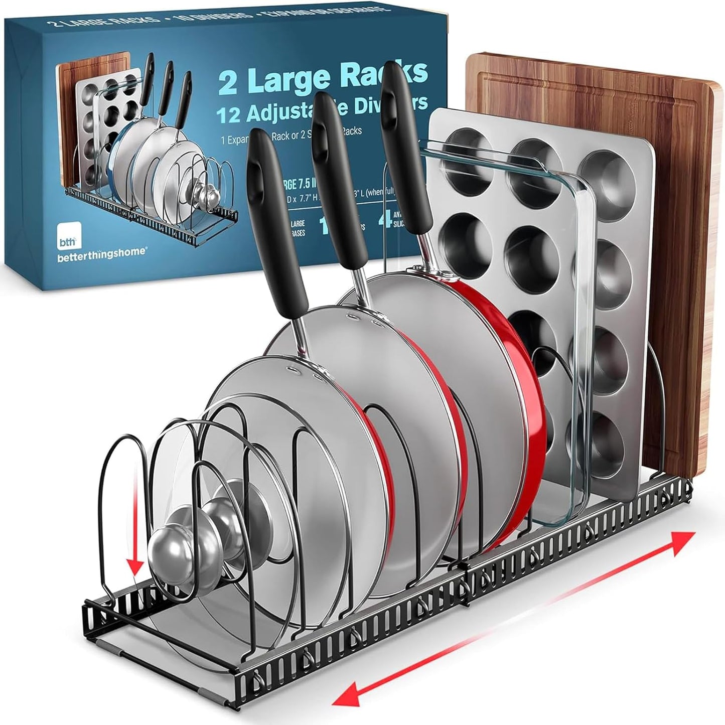 GeekDigg Pot Rack Organizer - Adjustable Height and Position Pan and Pot  Stacker - Kitchen Counter and Cabinet Pan Organizer - Shelf Rack/Pot Lid