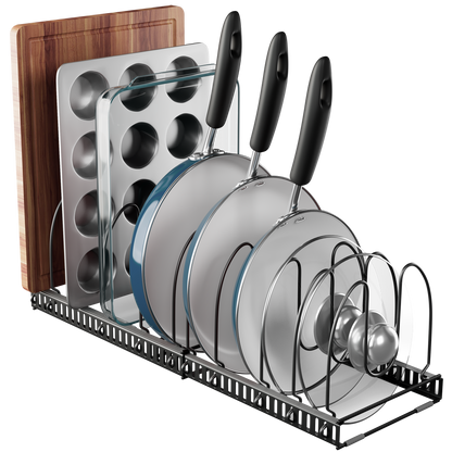7.5"W Anti-Scratch 12+ Adjustable Compartments Expandable Pot and Pan Organizer Rack