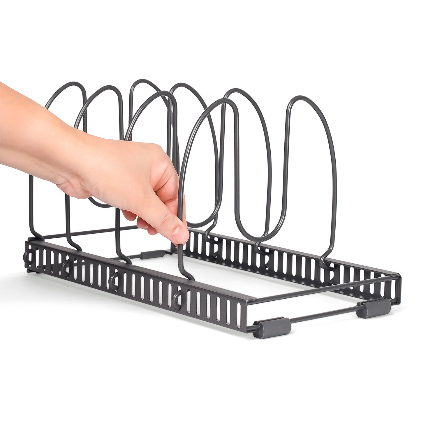 7.5"W Anti-Scratch 12+ Adjustable Compartments Expandable Pot and Pan Organizer Rack