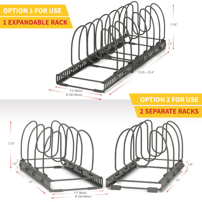 7.5"W Anti-Scratch 12+ Adjustable Compartments Expandable Pot and Pan Organizer Rack