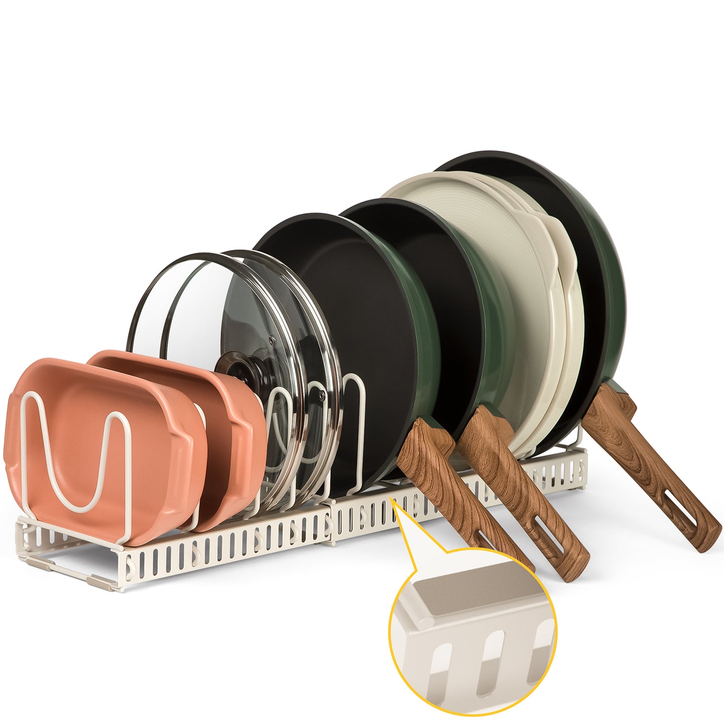 5.5"W Anti-Scratch 12+ Adjustable Compartments Pan & Pot Lid Organizer Rack