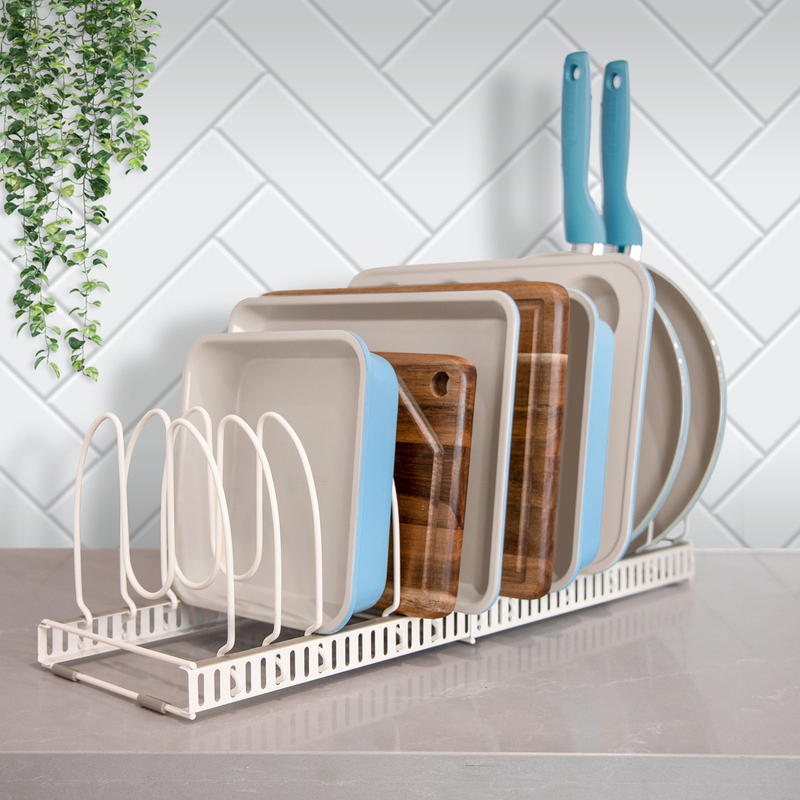 GeekDigg Pot Rack Organizer - Adjustable Height and Position Pan and Pot  Stacker - Kitchen Counter and Cabinet Pan Organizer - Shelf Rack/Pot Lid