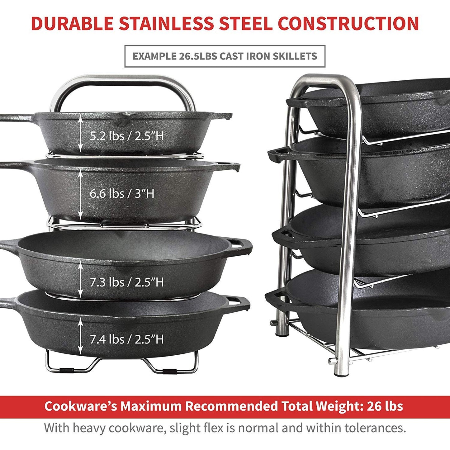 5-Tier Heavy Duty Height Adjustable Pan and Pot Organizer Rack (16.5" or 15" Tall)