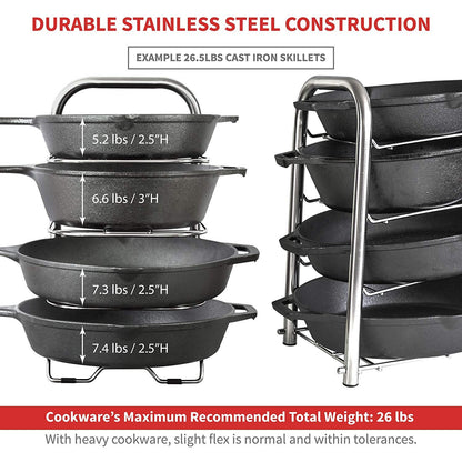 5-Tier Heavy Duty Height Adjustable Pan and Pot Organizer Rack (16.5" or 15" Tall)