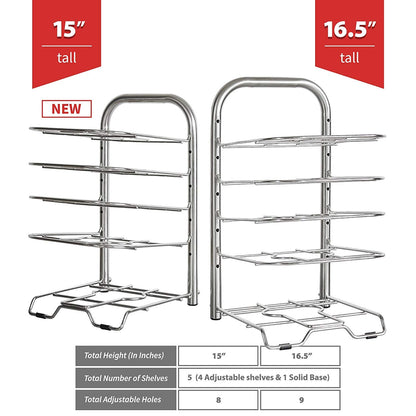 5-Tier Heavy Duty Height Adjustable Pan and Pot Organizer Rack (16.5" or 15" Tall)