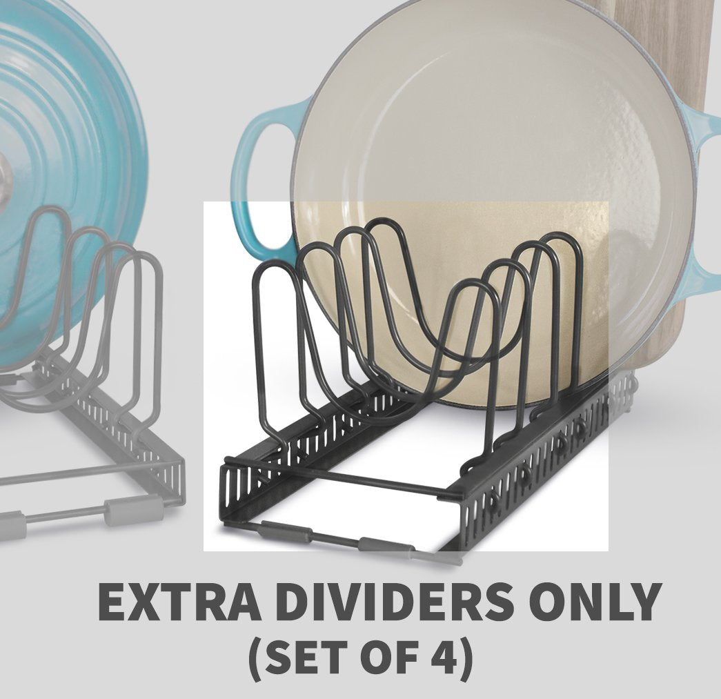 Pot Lid Organizer Pan Holder Rack with 10 Dividers and 4 Hooks